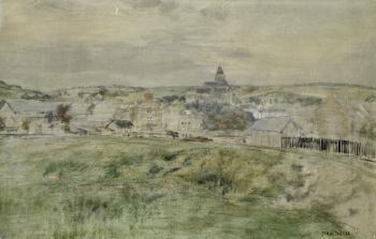 Vue présumée d'un village à Jersey à la tombée du jour by Jean Francois Raffaelli