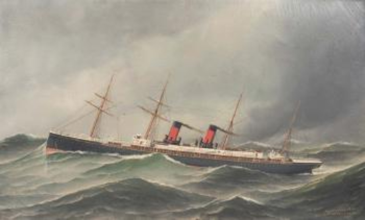 Le navire mixte La Bourgogne toutes voiles dehors. Le navire mixte La Bourgogne à sec de voile by Antonio Jacobsen