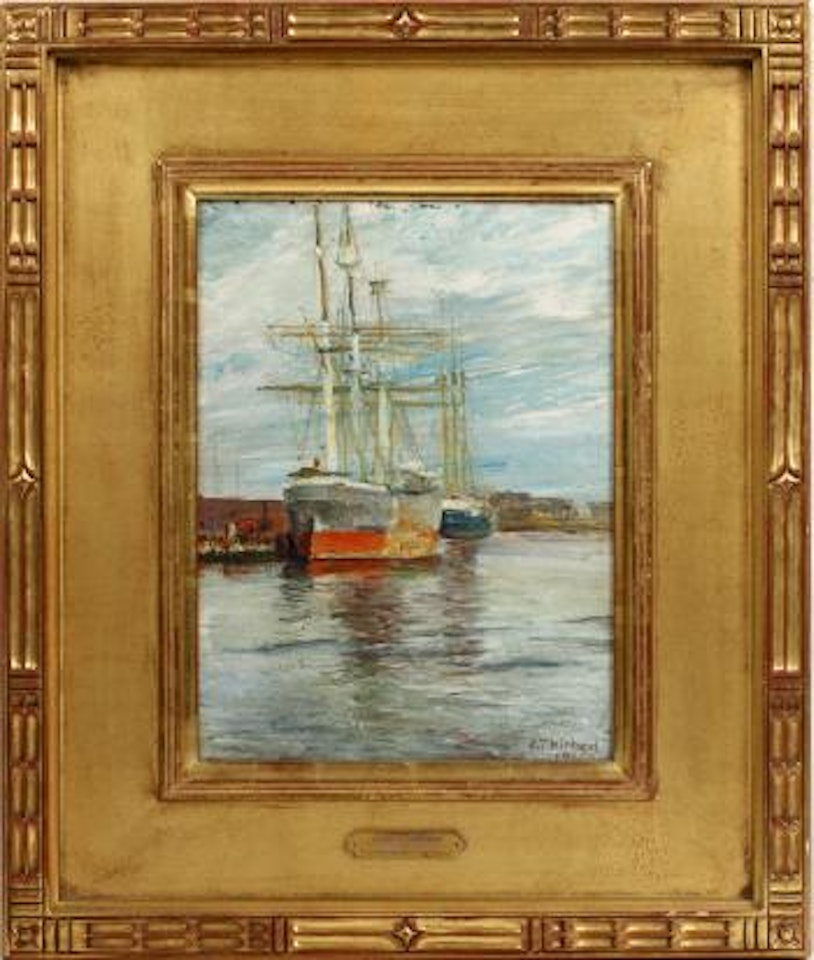 Ships at dock by Aldro Thompson Hibbard