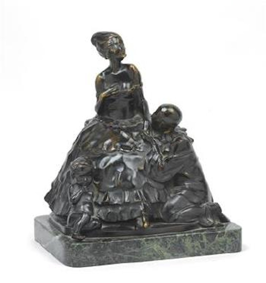 A gallant Pierrot with lady and putto by Josef Lorenzl