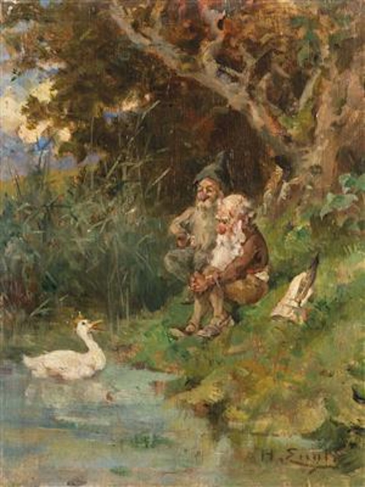 Zwei Zwerge am Ententeich by Hugo Engl
