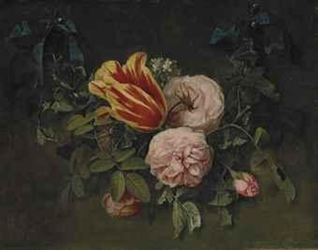 Roses et tulipes tenues par un ruban by Cornelis Kick