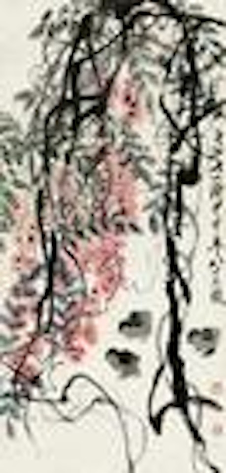 Wisteria with chickens by Qi Baishi