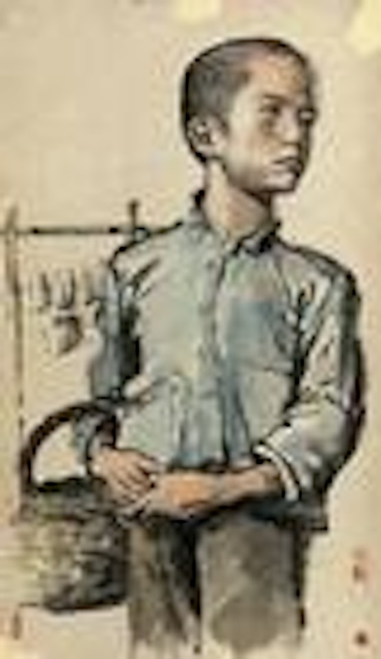 Boy with basket by Jiang Zhaohe