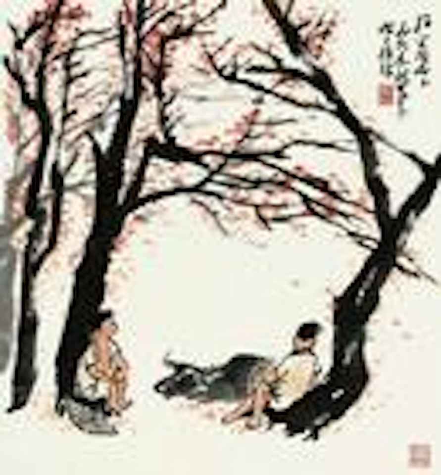 Boys with buffalo by Li Keran