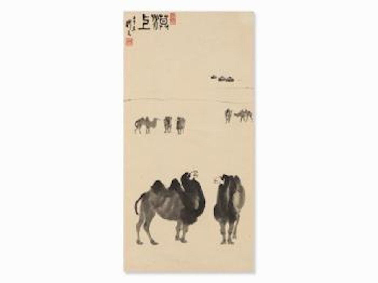 Painting with Baktrian Camels by Wu Zuoren