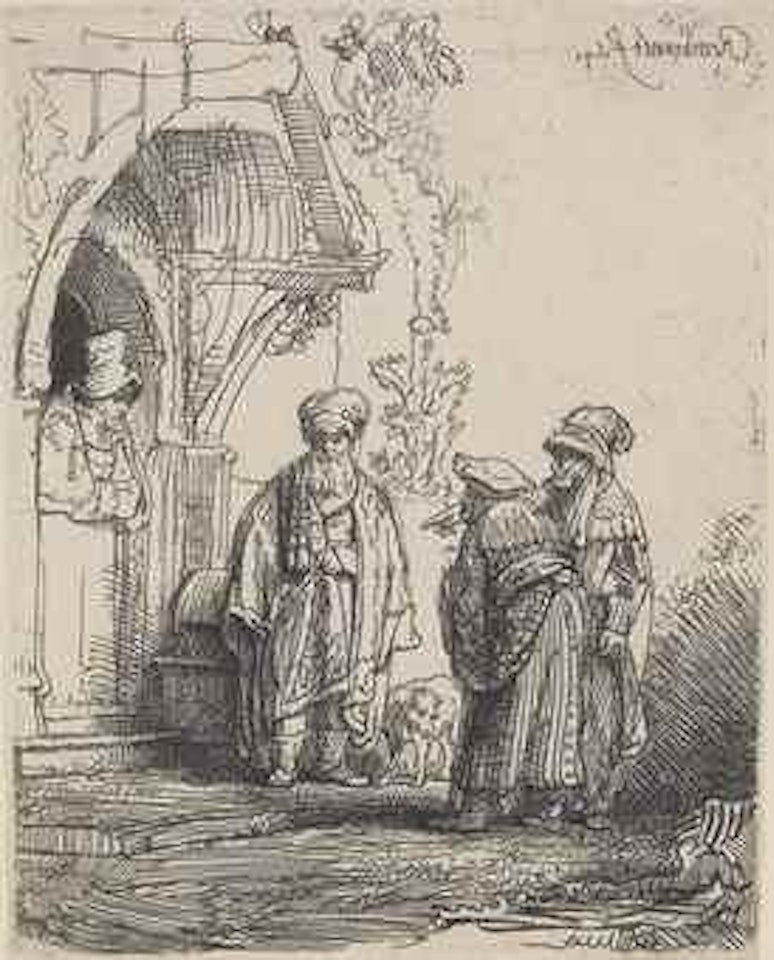 Three Oriental Figures (Jacob and Laban?) by Attributed to Rembrandt Harmensz van Rijn