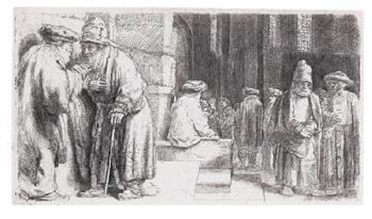 Jews in a synagogue by Attributed to Rembrandt Harmensz van Rijn