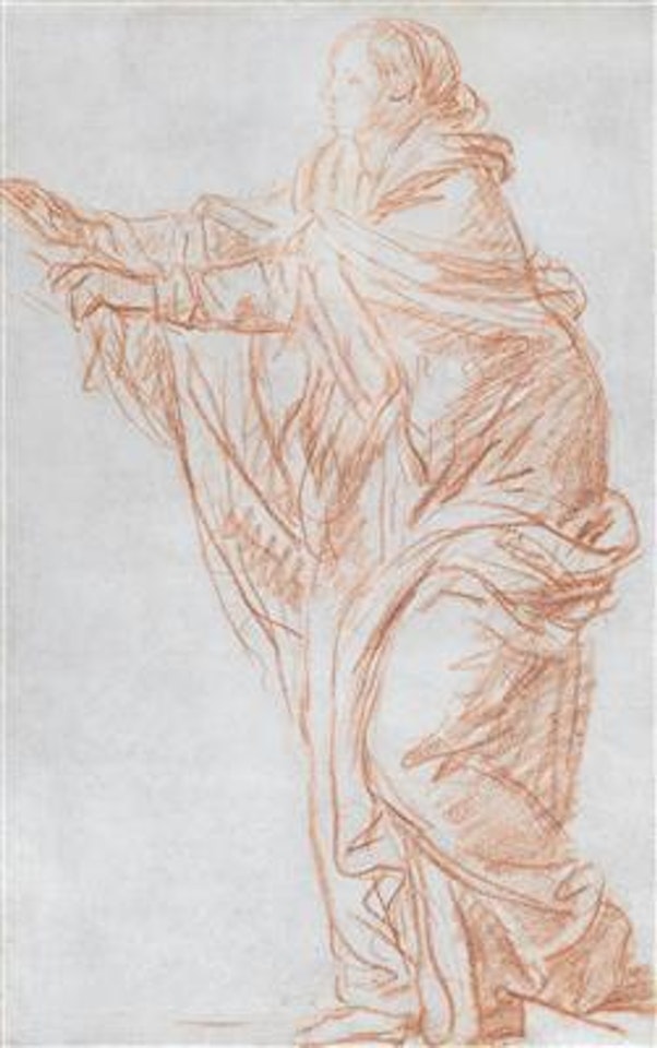 Study of a female figure with outstretched arms; a detail study for the painting 'Purity abducted by Love' by Jean-Baptiste Greuze