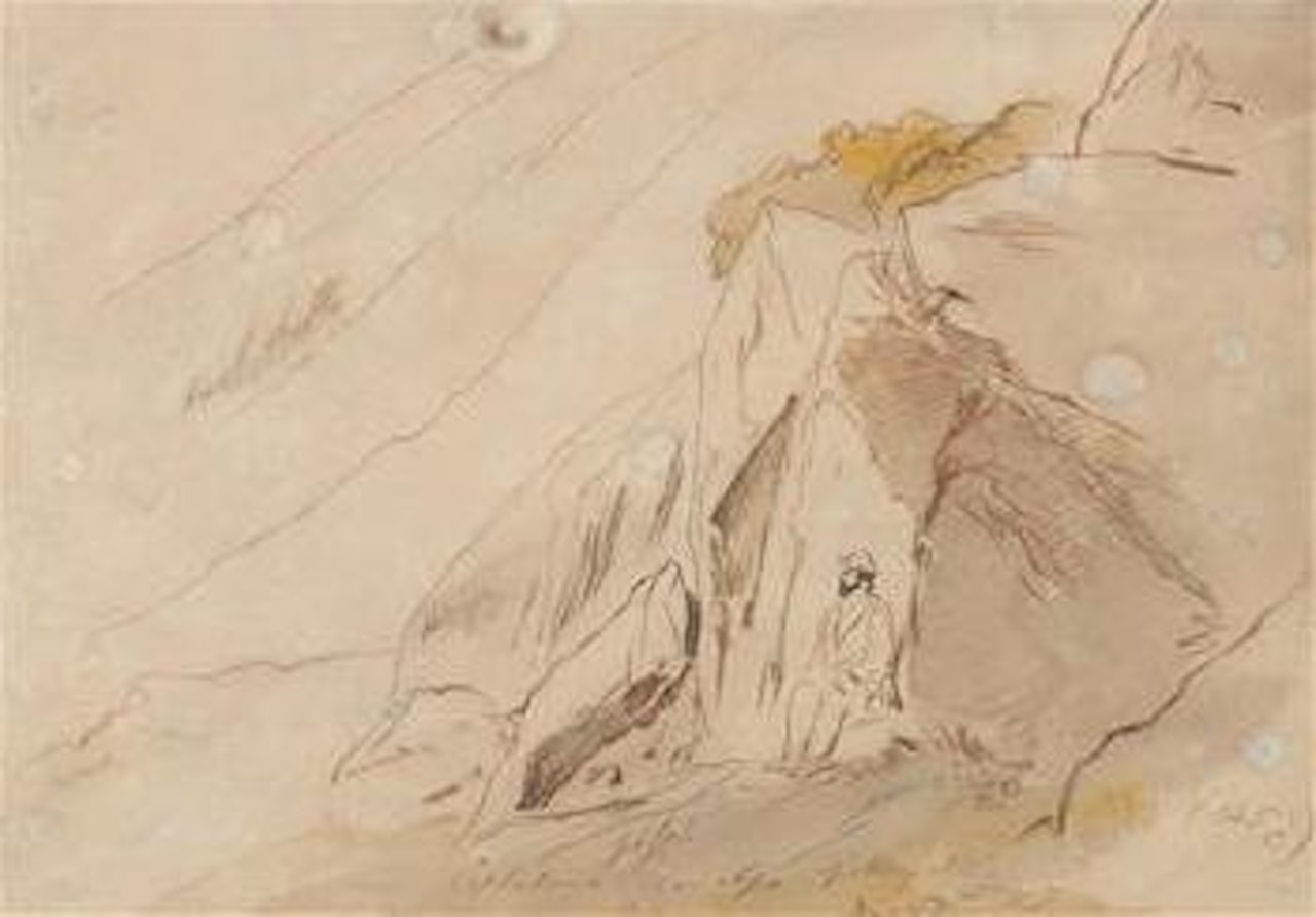 A resting traveller near a mountain rock by Edward Lear