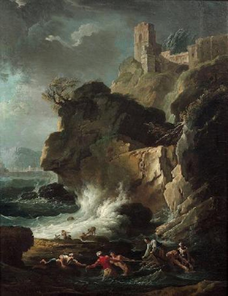Personnages près d'une côte rocheuse par gros temps by Claude Joseph Vernet