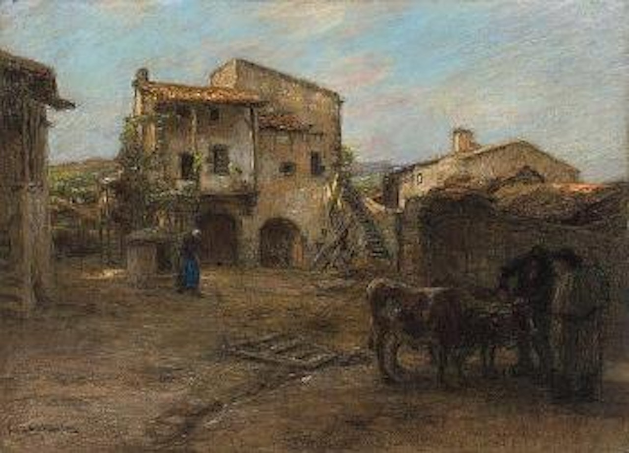 Cour de ferme en Auvergne by Léon Augustin Lhermitte