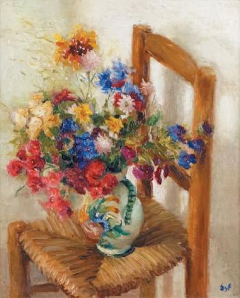 Vase de fleurs des champs sur une chaise by Marcel Dyf
