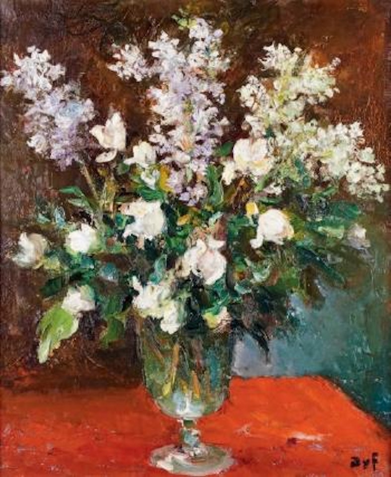 Bouquet de fleurs blanches avec lilas et roses by Marcel Dyf