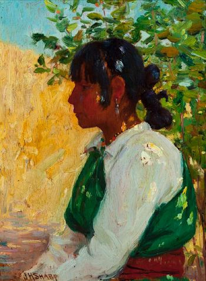 Dolly, Taos, profile of a seated Native American girl by Joseph Henry Sharp