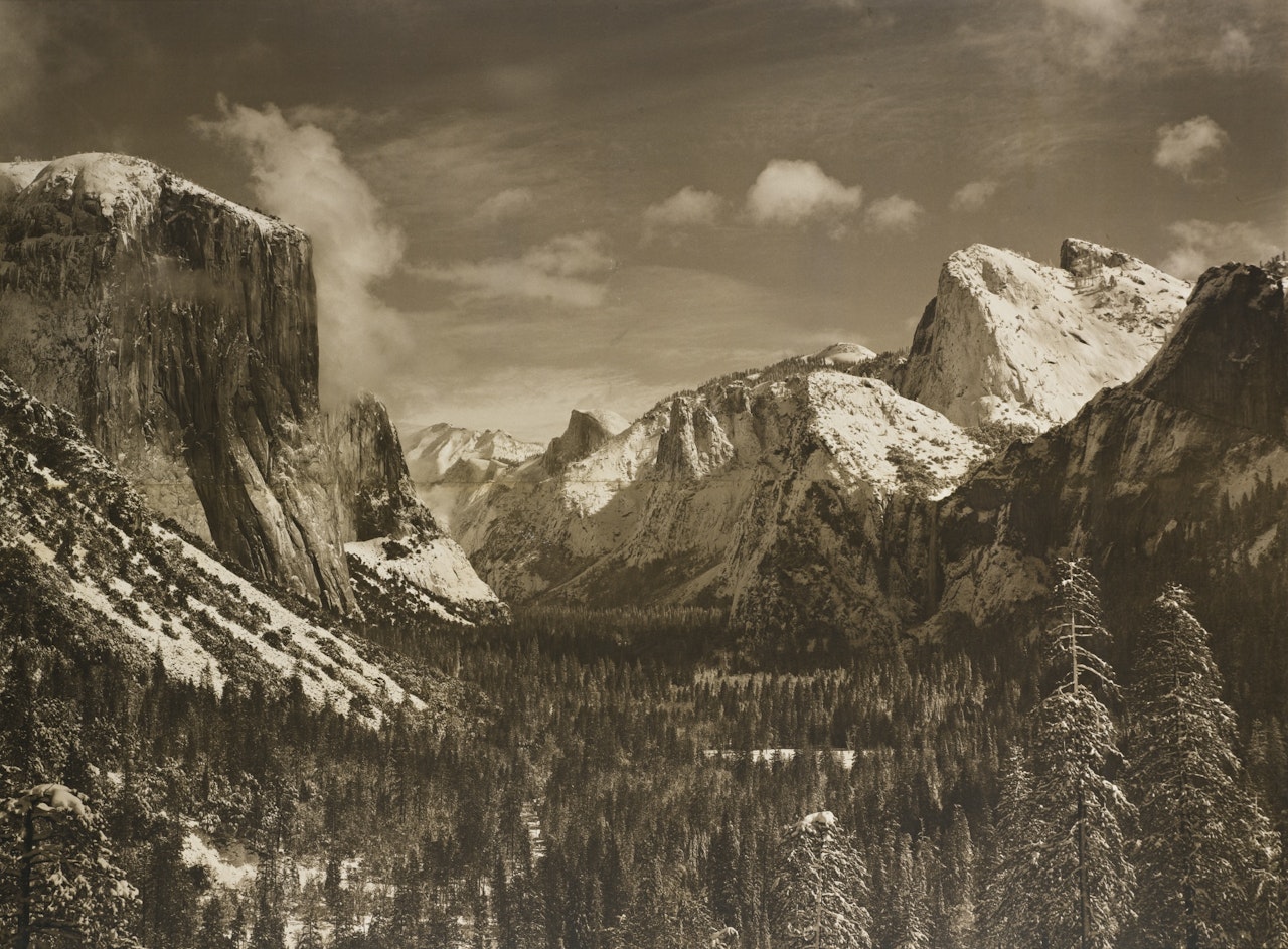 YOSEMITE VALLEY FROM INSPIRATION POINT, WINTER, YOSEMITE NATIONAL PARK by Ansel Adams