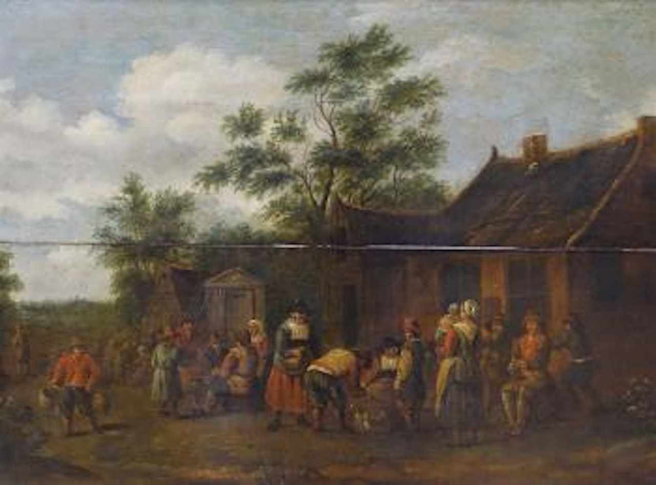 Scène de marché aux volailles dans un paysage by Egbert van Heemskerk III