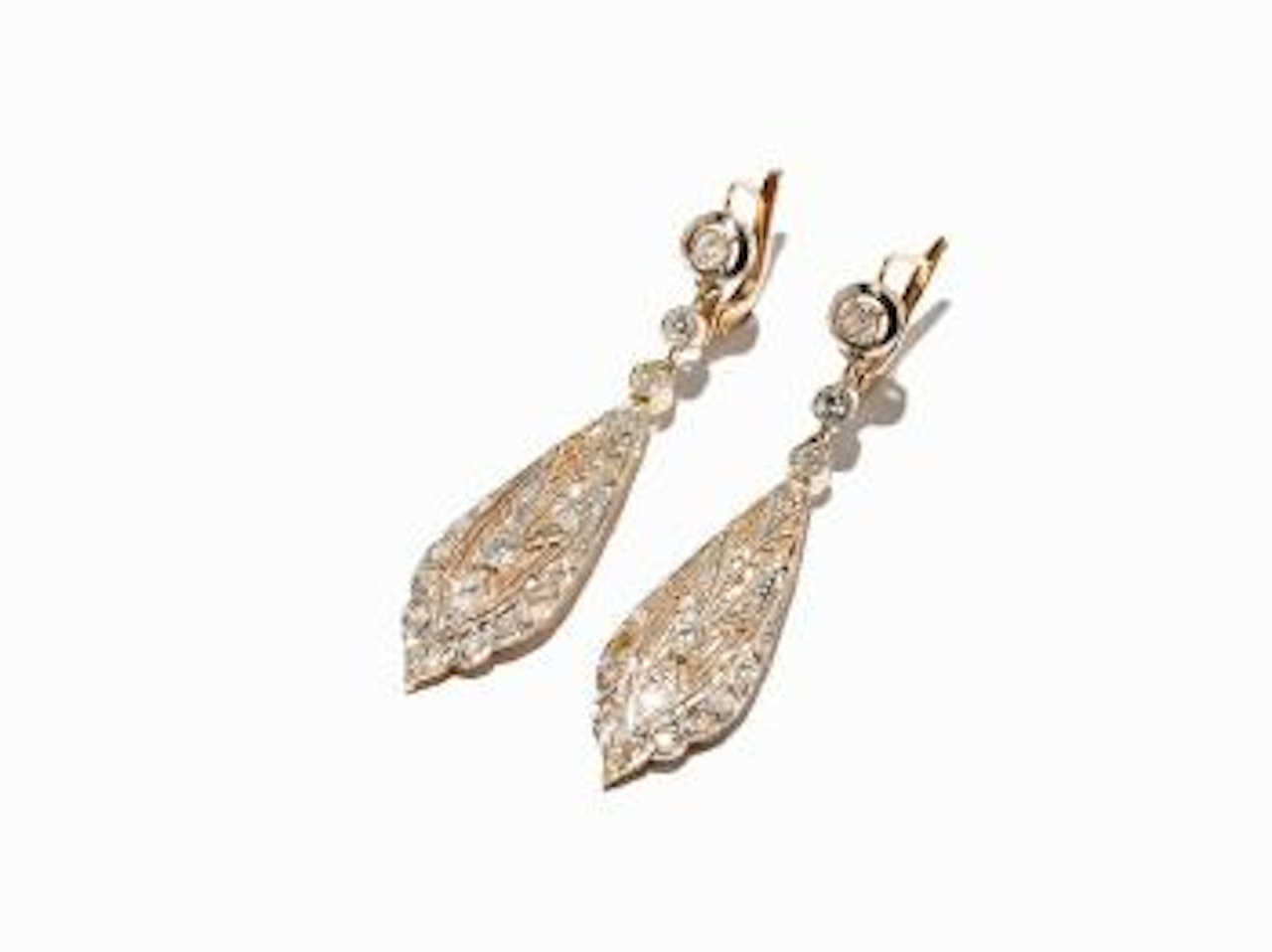 Art Nouveau Ear Hangers with 42 Diamonds by Unknown Jewelry Maker