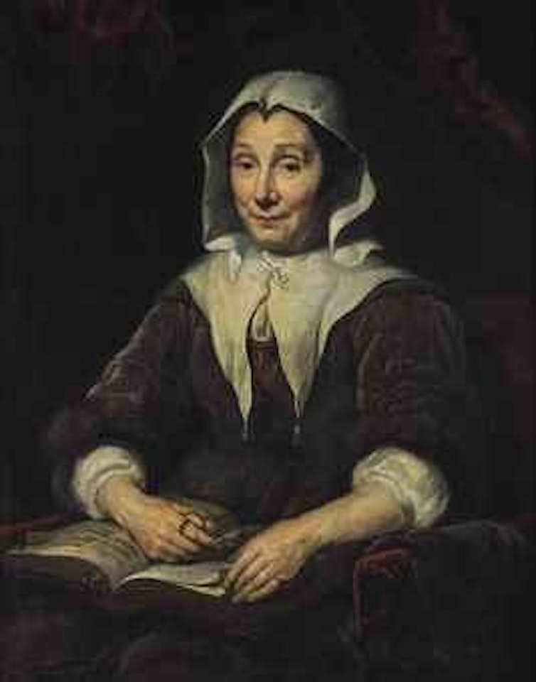 Portrait of a lady, aged 68, seated half-length by Nicolaes Maes