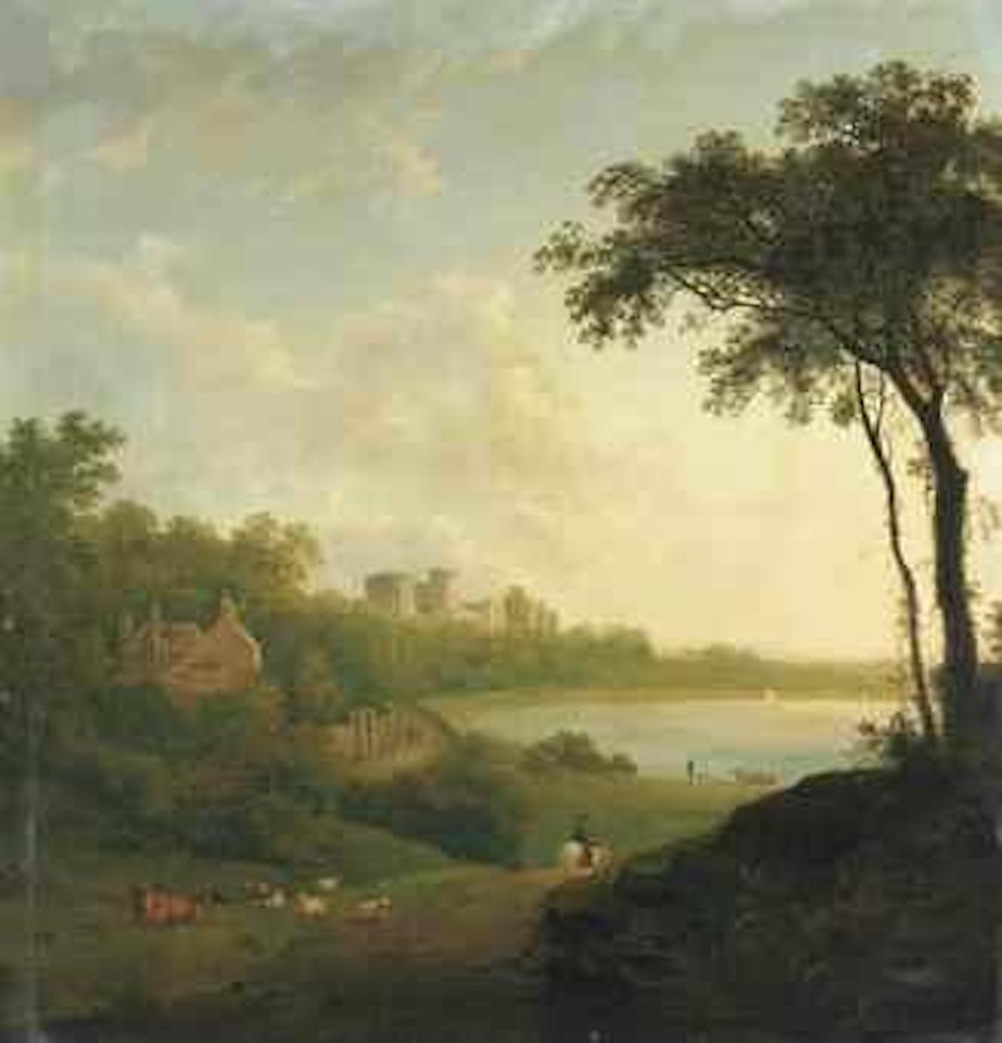 A river landscape with a castle by Italian School