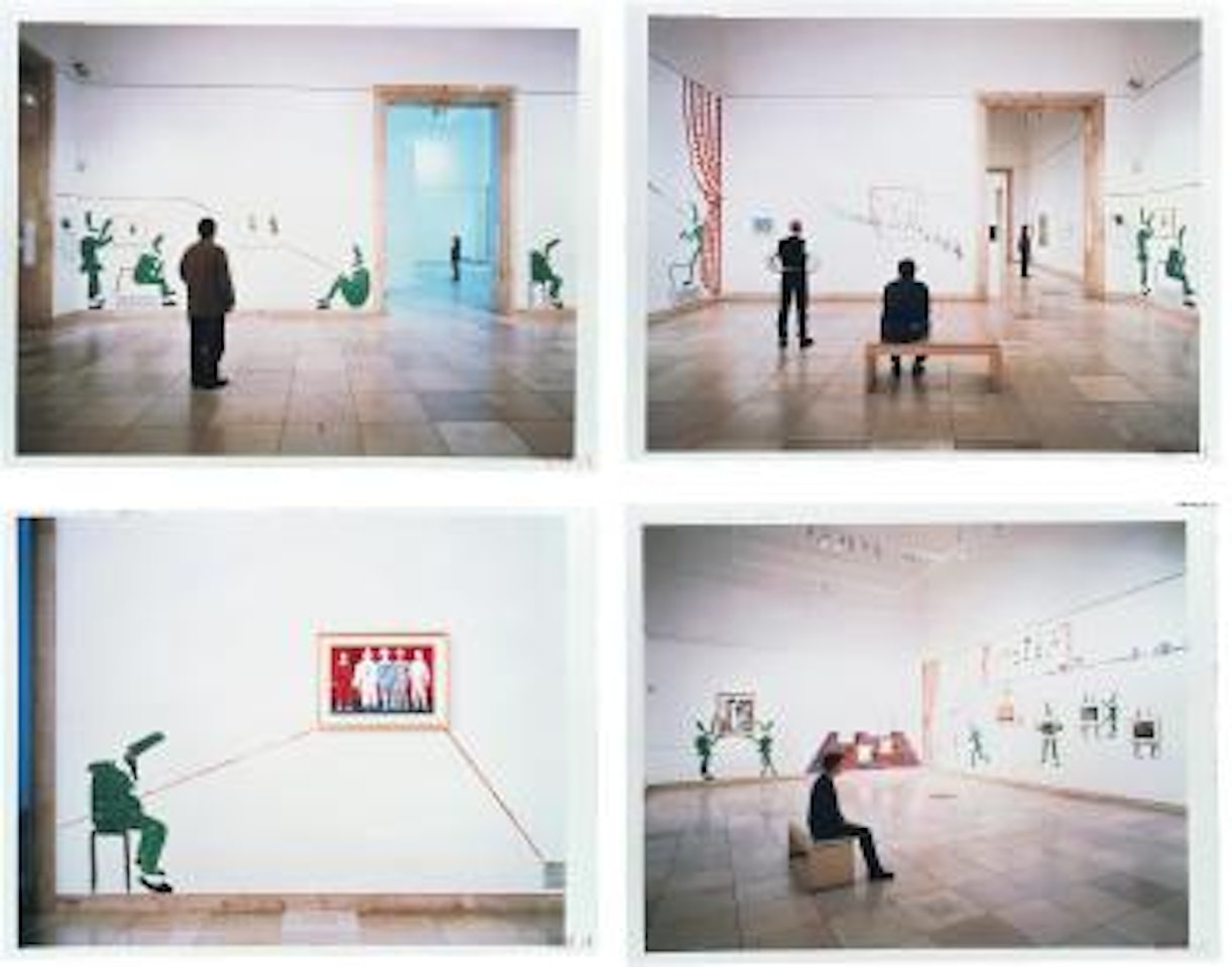 Four Works: (i) Two Walls with Corner; (ii) Melancholy Punchinello; (iii) Punchinellos with Helpers in Two Galleries; (iv) Looking at Punchinellos Entering a Room + Picture by David Hockney