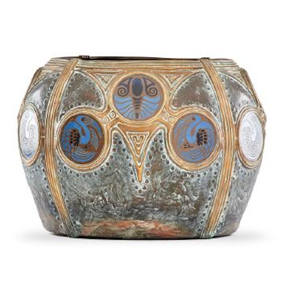 Secessionist Jardiniere with Pelican Medallions by Gustav Gurschner