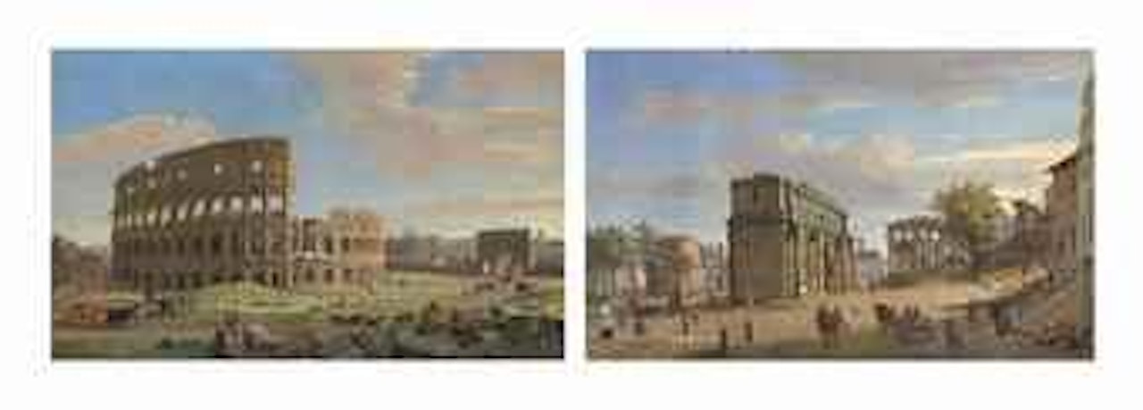 The Coliseum, Rome, with the Arch of Constantine; and The Arch of Septimius Severus, Rome, with the Temple of Saturn by Gaspar van Wittel