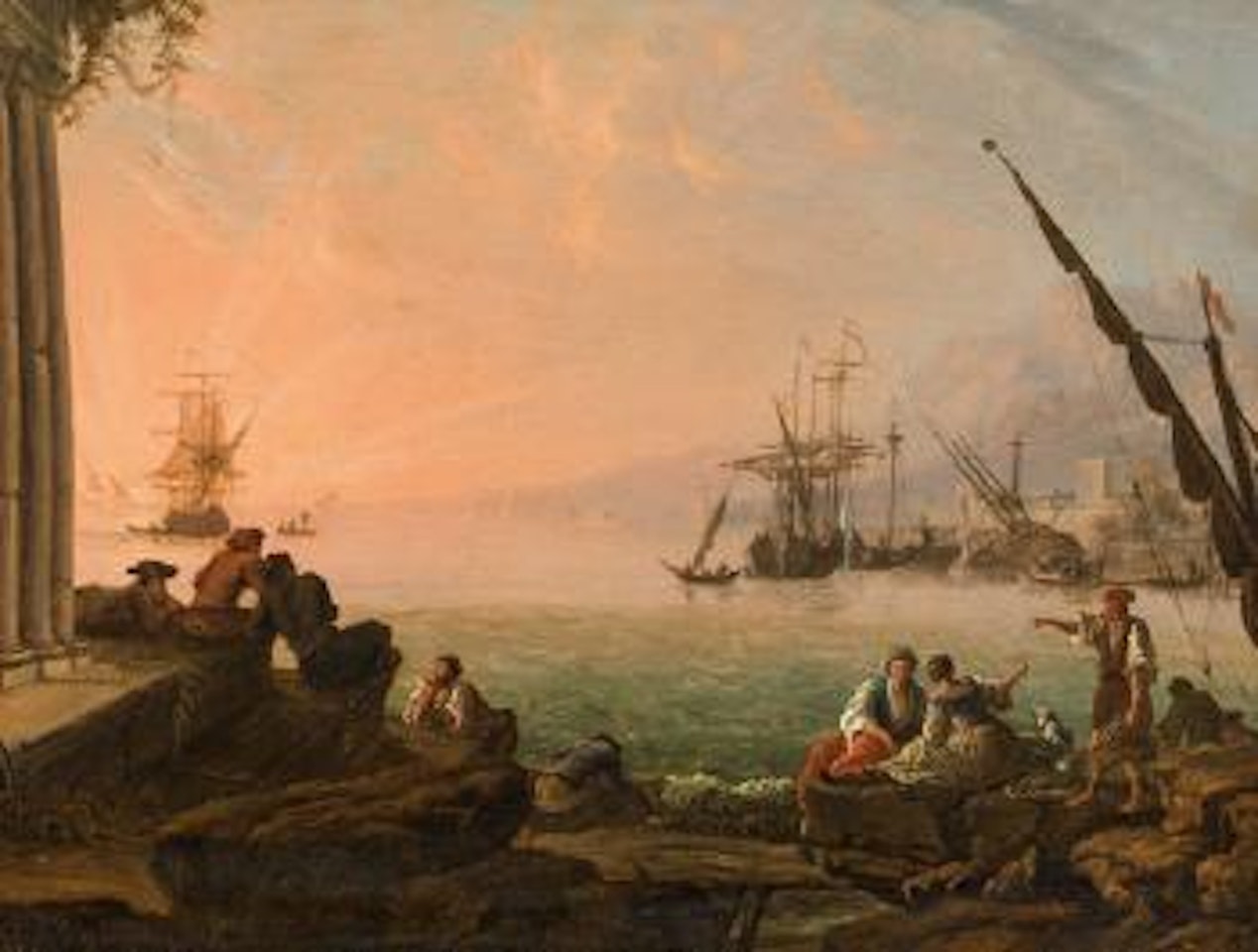 Mediterranean harbour scene by Claude Joseph Vernet