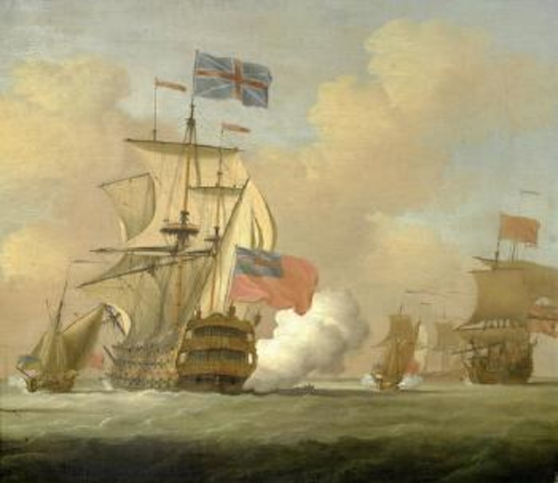 A British Man O' War firing a salute by Peter Monamy