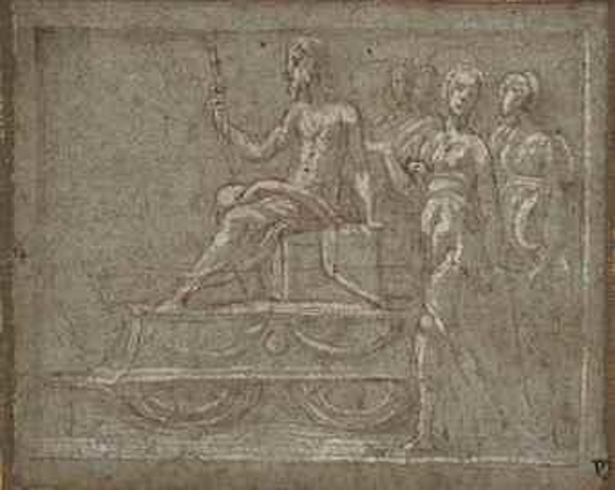Figure masculine sur un char triomphal suivi de deux femmes by Girolamo Mazzola Bedoli