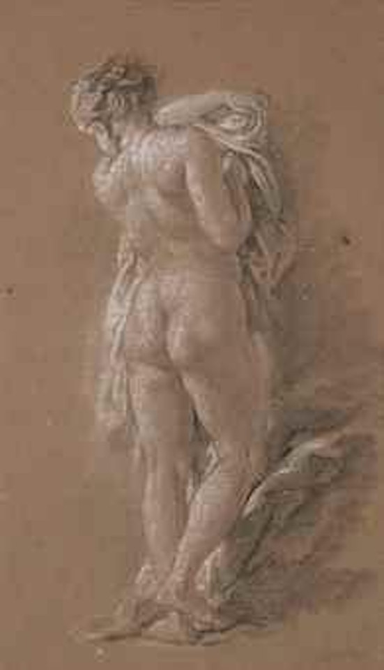 Femme nue de dos tenant une draperie by Francois Boucher
