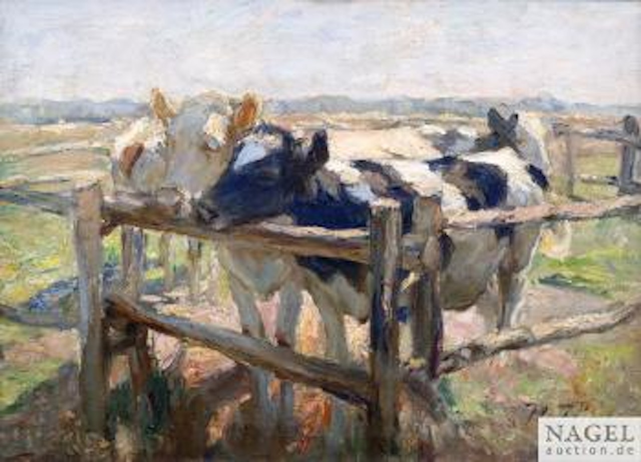 Schwarz- und Gelbscheck am Zaun der Jungviehweide by Heinrich von Zugel
