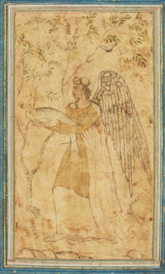 An Angel Holding a Fish, Inspired by The Biblical Story of Tobias and the Angel by Mughal School