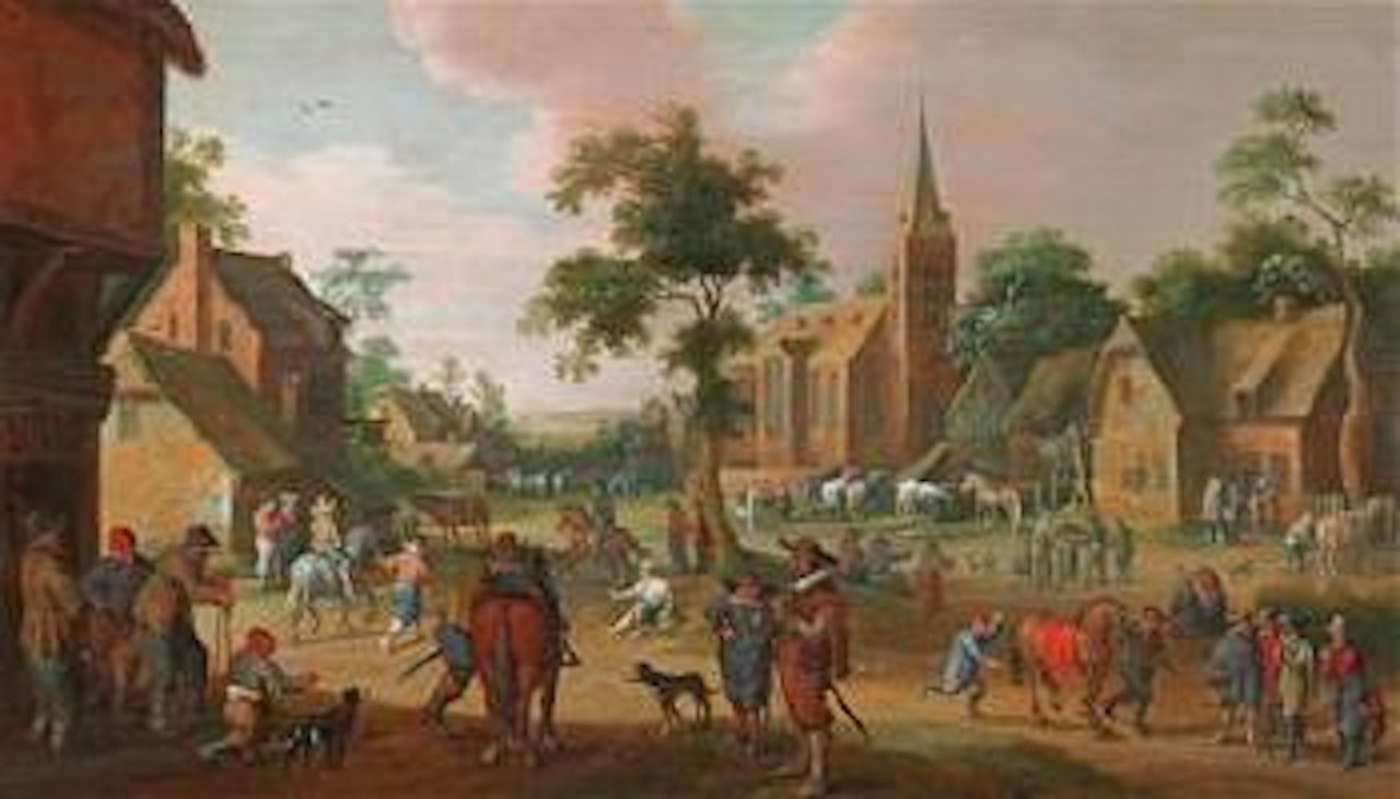 A rural street scene by Joost Cornelisz Droochsloot