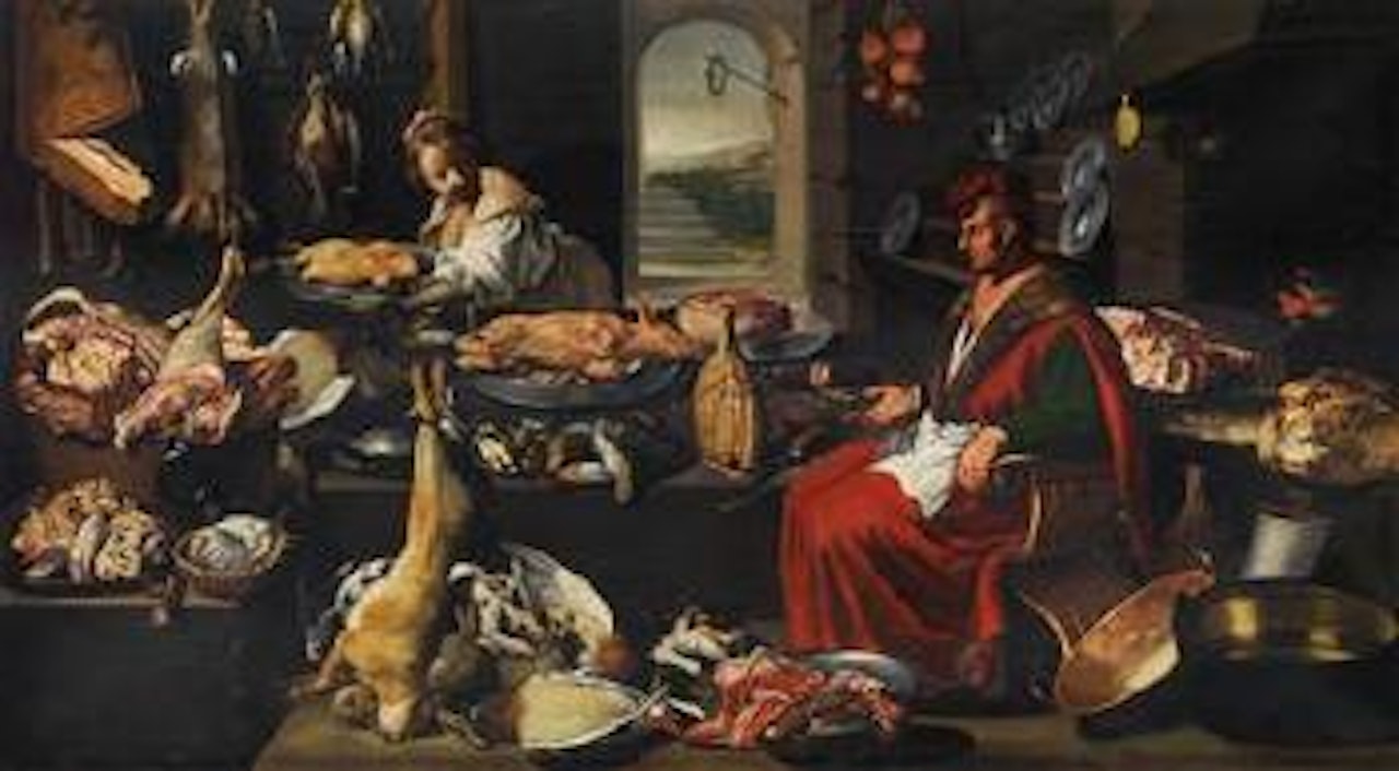 A kitchen still life by Italian School