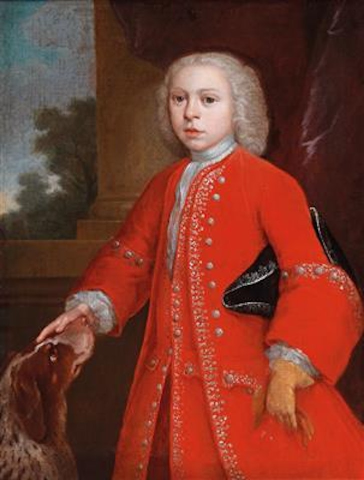 Portrait of a boy with his dog by French School