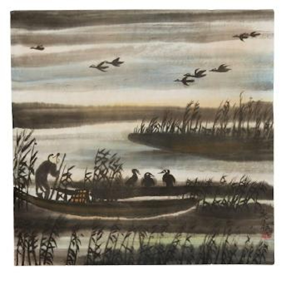 Pêcheur et cormorants by Lin Fengmian