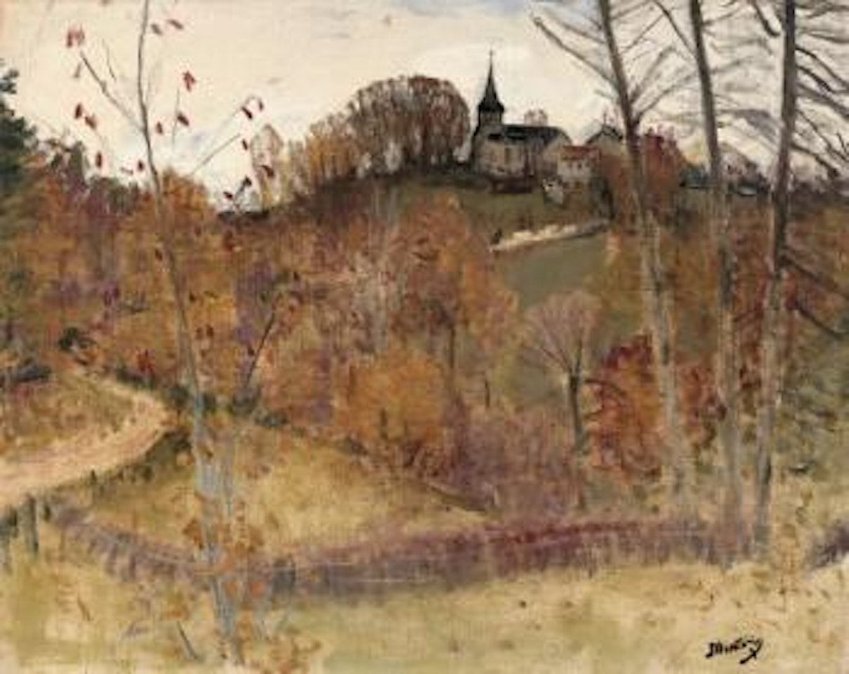 Paysage à l’église by Pierre Eugène Montezin