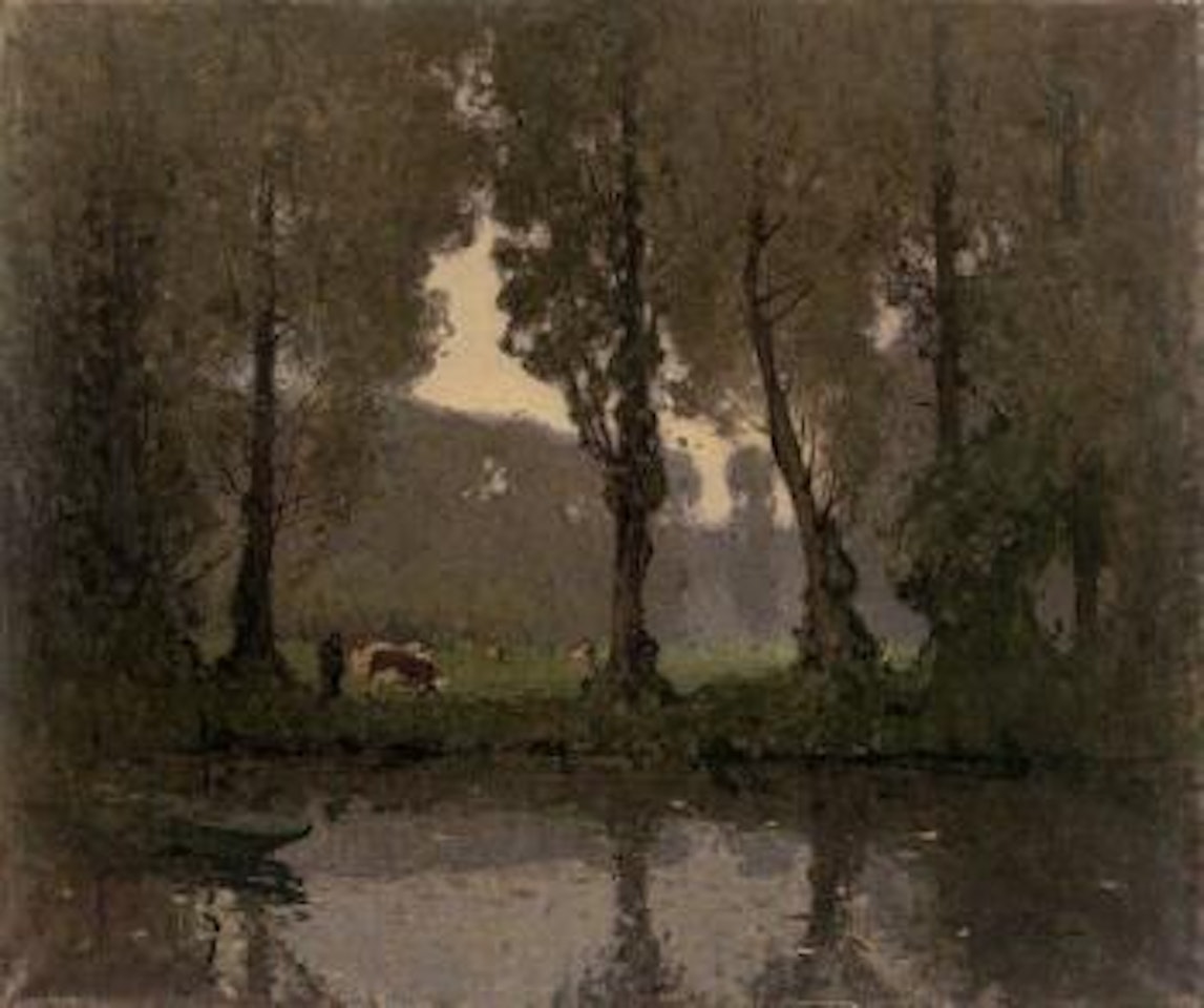 Vaches au bord de l’étang by Pierre Eugène Montezin
