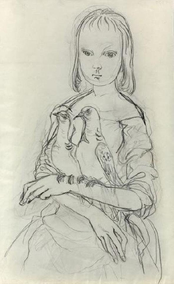 Jeune fille aux deux pigeons by Leonard Tsuguharu Foujita