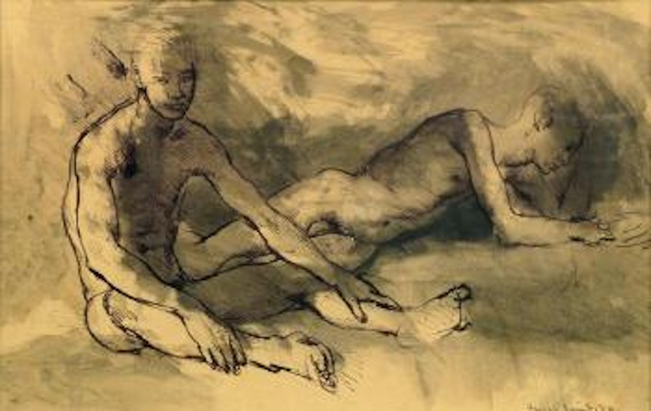 Two young men seated full-length by Donald Stuart Leslie Friend