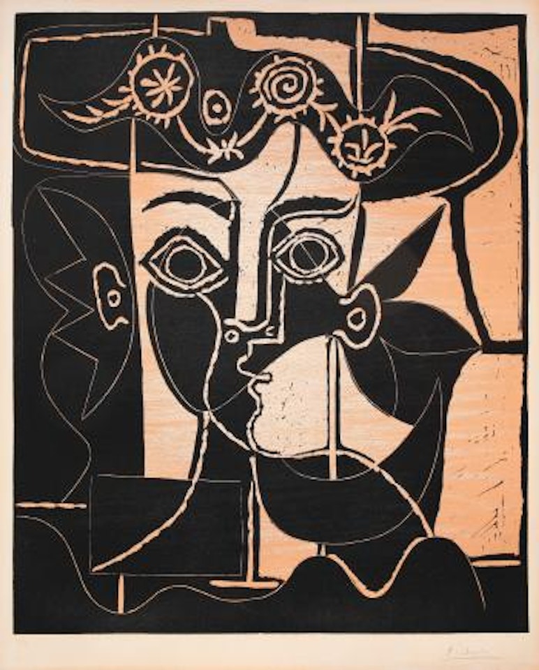 Grande Tête De Jacqueline Au Chapeau (B 1077; Baer 1317; PP) by Pablo Picasso