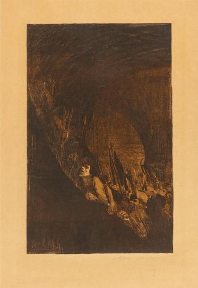 Bewaffnung in einem Gewölbe (Verworfene Fassung zum Bauernkrieg) by Kathe Kollwitz