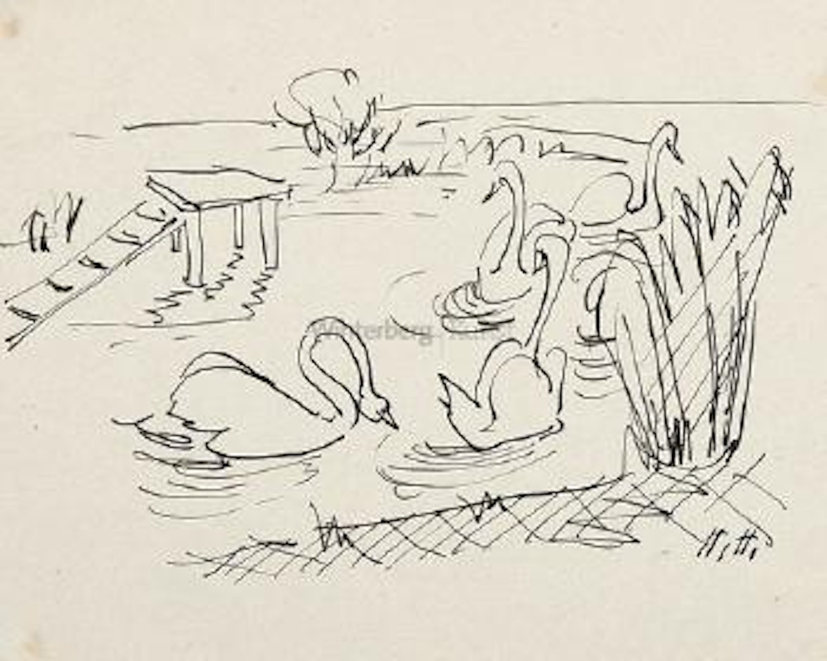 Schwäne auf dem Weiher by Hannah Höch
