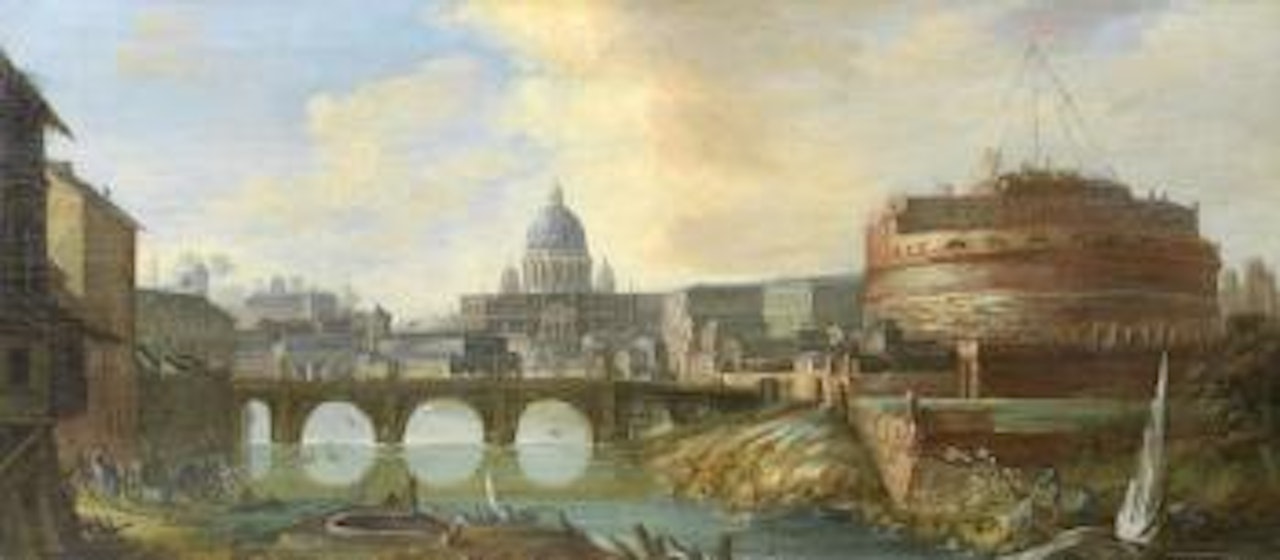 The Tiber, Rome with Castel Sant'Angelo beyond by Roman School