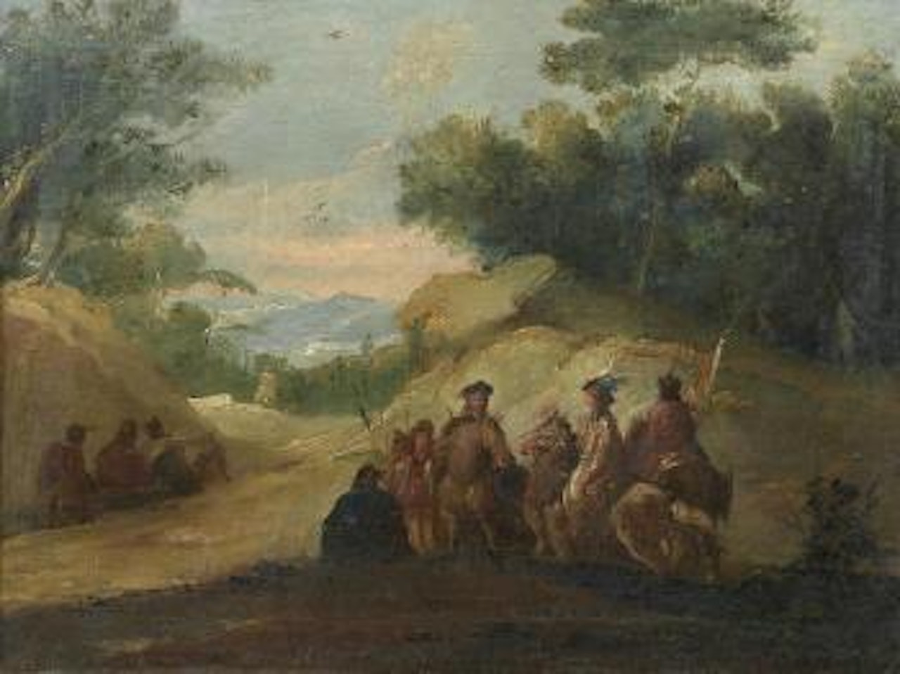 Travellers on a country path; and Soldiers in a mountainous landscape by Giuseppe Bernardino Bison
