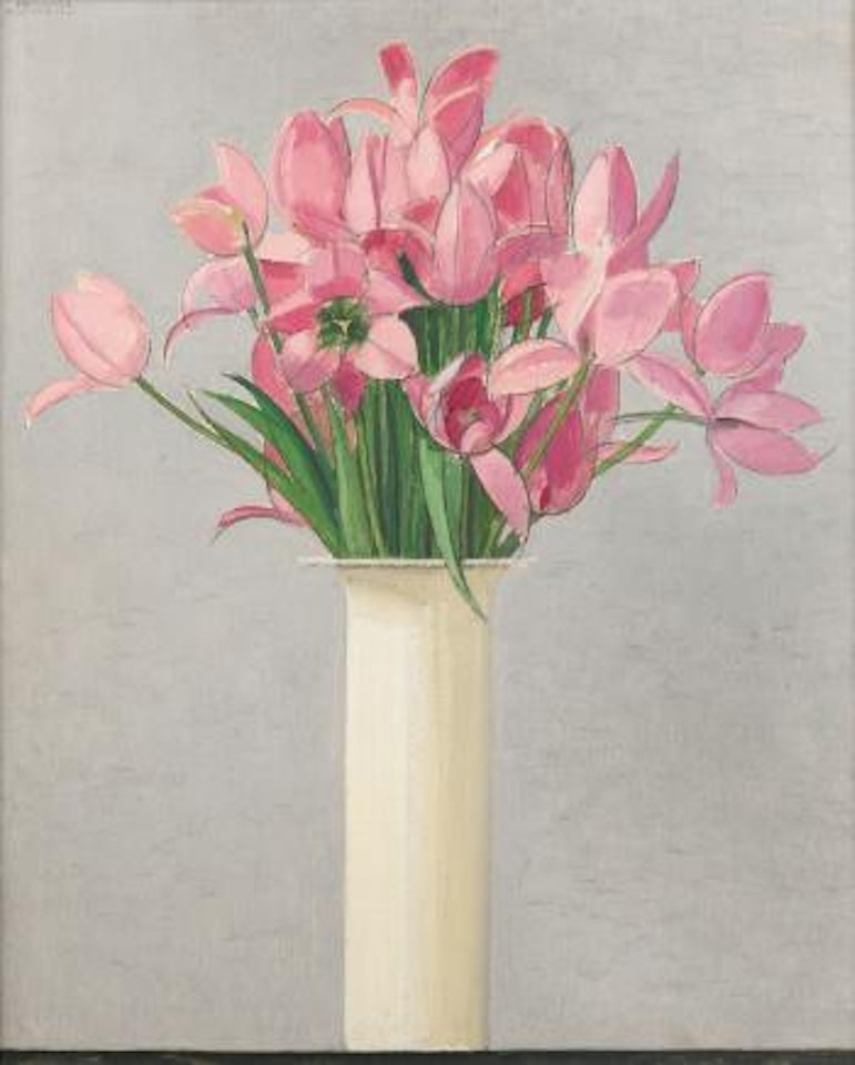 Tulipes Roses Dans Un Vase Blanc by Bernard Boutet de Monvel