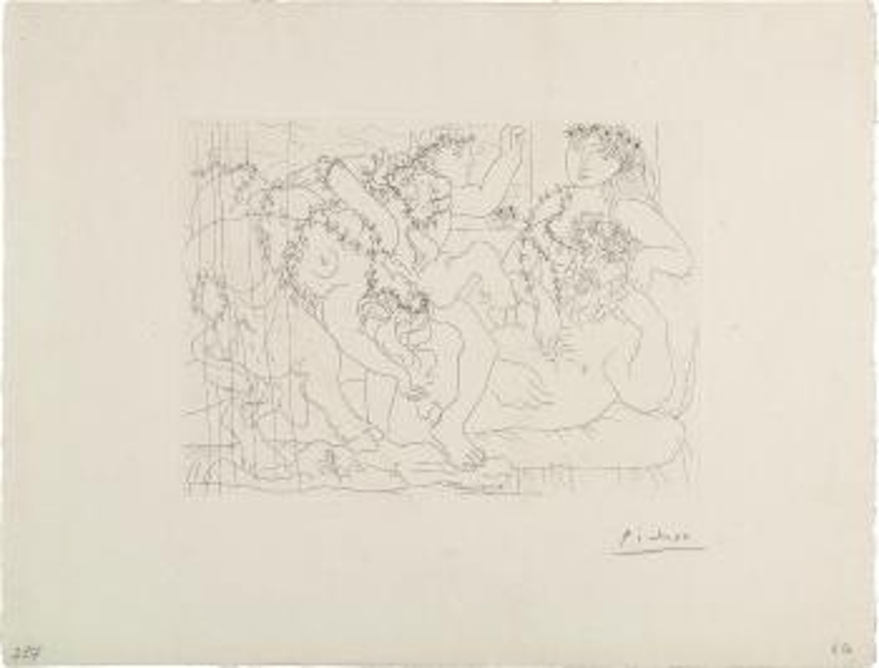 Le repos du sculpteur devant une bacchanale au taureau (Resting Sculptor Before a Bacchanal Bull), plate 56 from La suite Vollard by Pablo Picasso