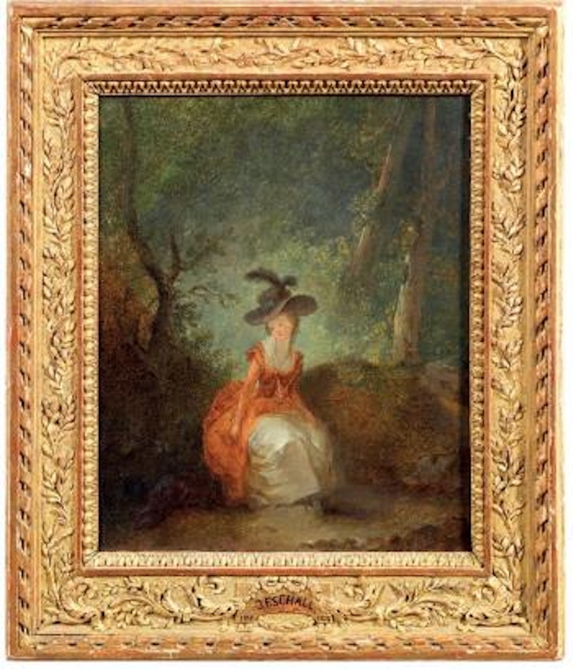 Jeune femme assise dans un parc by Jean Frédéric Schall