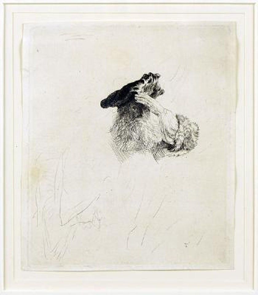Old man shading his eyes with his hand by Attributed to Rembrandt Harmensz van Rijn